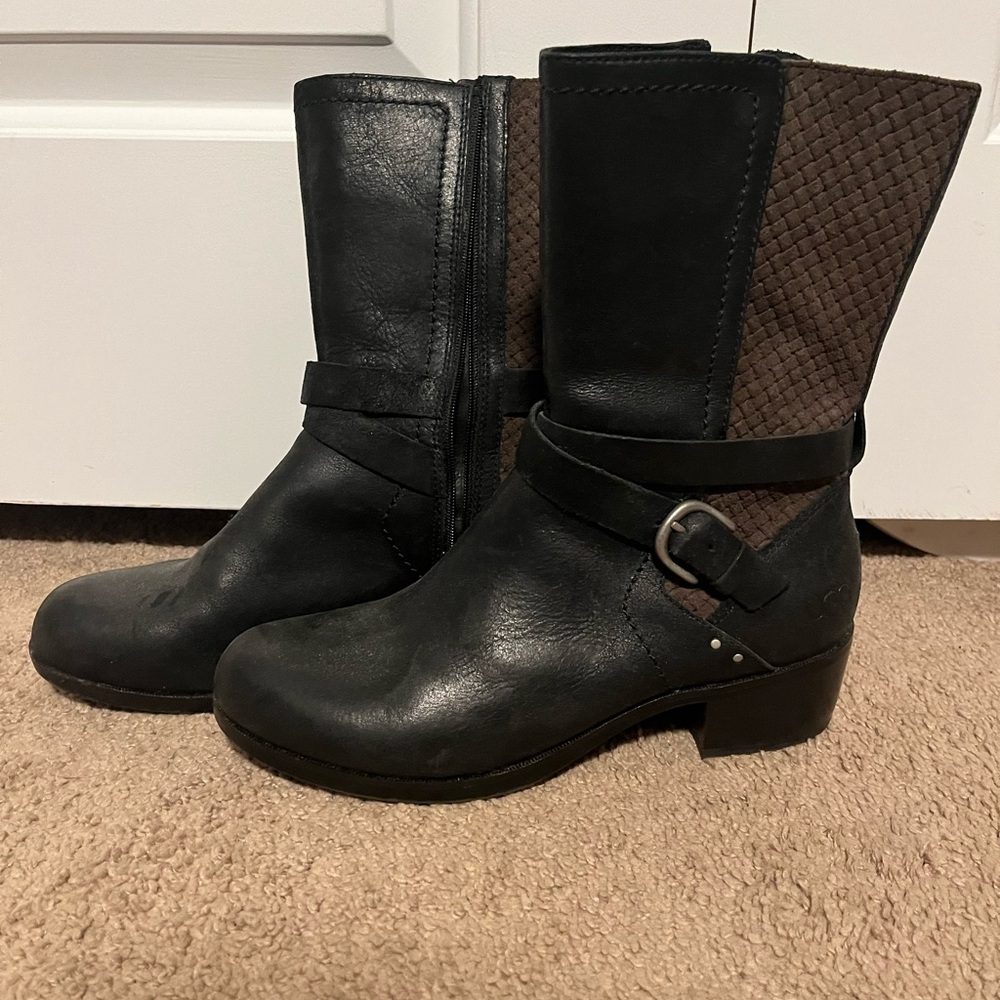 UGG Black and Brown Combat Moto Boots with Buckle Detail